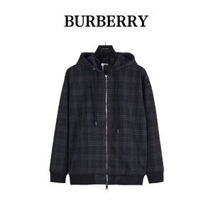 Burberry SS25 Check Cotton Blend Zipper Hooded Long Sleeve Sweatshirt Men's s